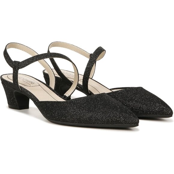 LifeStride Womens Black Sparkle Patent Polyurethane Pointed Closed Toe Pump - Picture 7 of 9